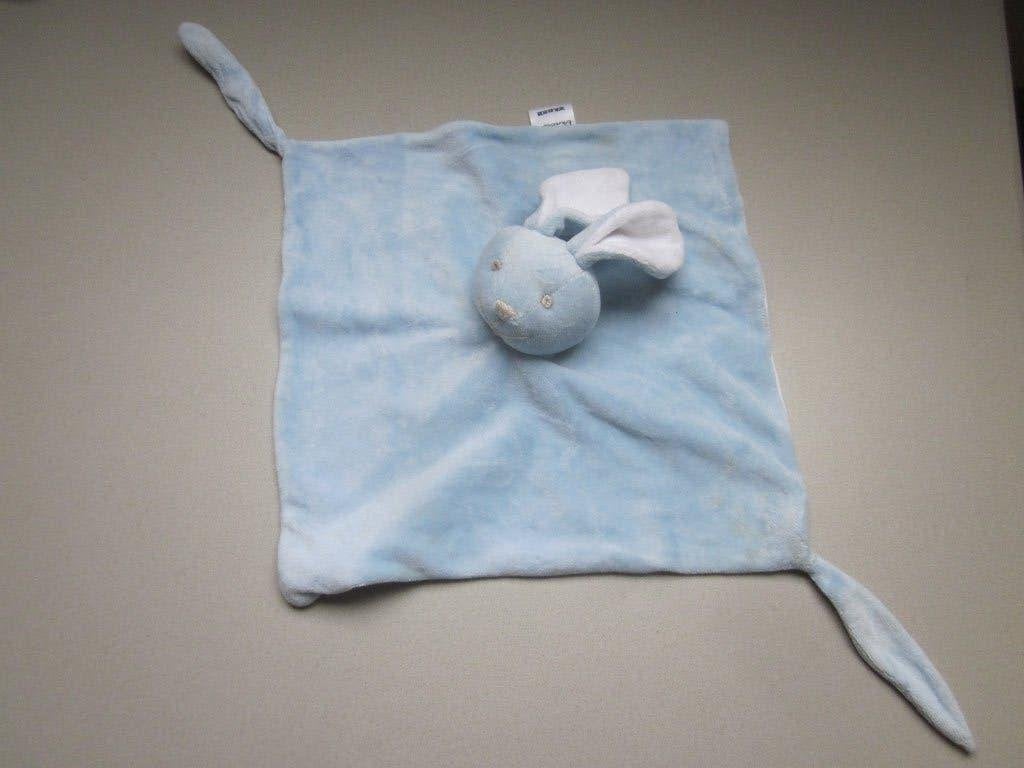 Bambino Mundia lichtblauw pluche knuffeldoek konijn 2 knopen, Overige merken, Overige karakters, Ophalen of Verzenden, Wasbaar