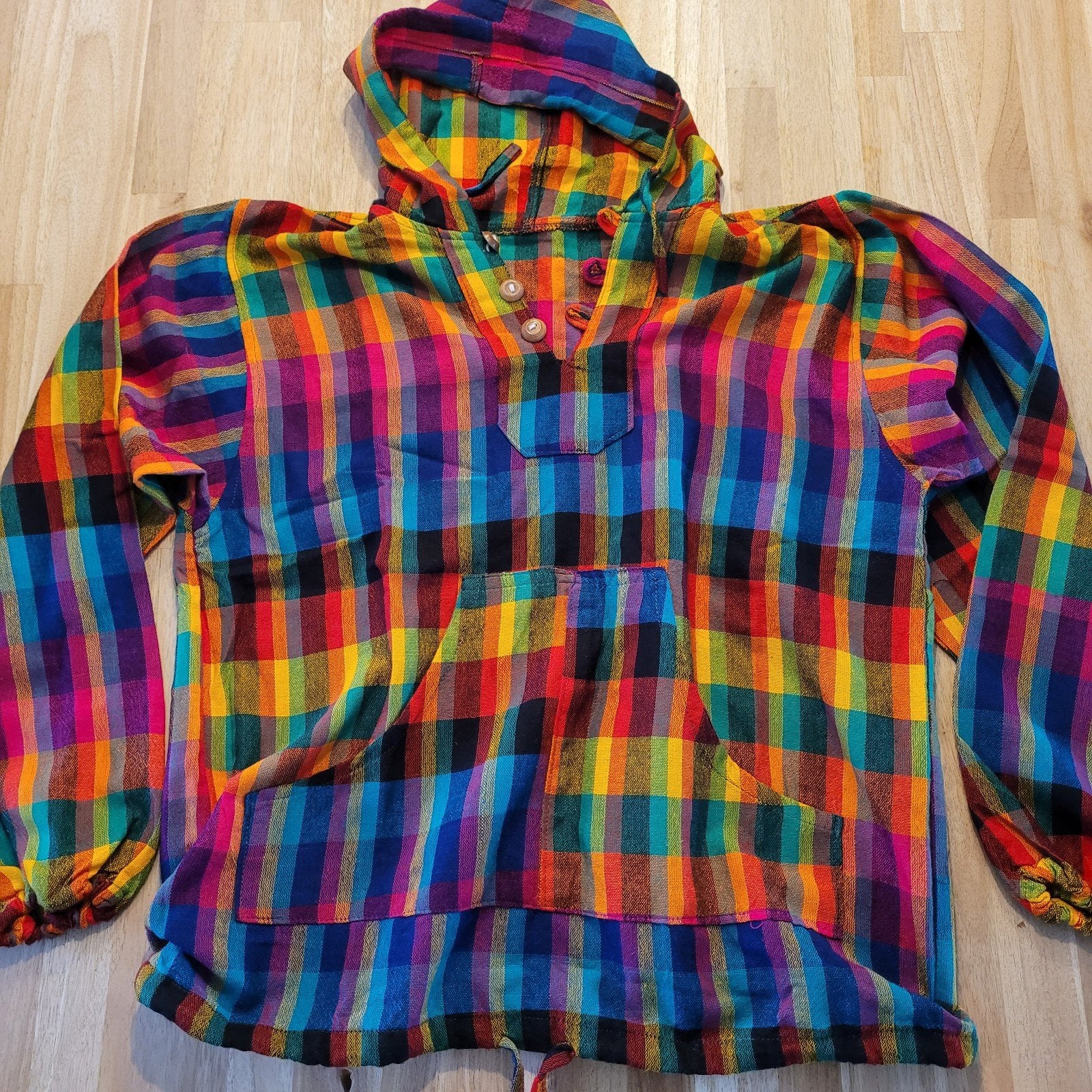 Kleurrijke geruite hoodie incl buidelzak uit Ecuador, Kleding | Dames, Maat 38/40 (M), Meerkleurig, Ophalen of Verzenden, Onbekend
