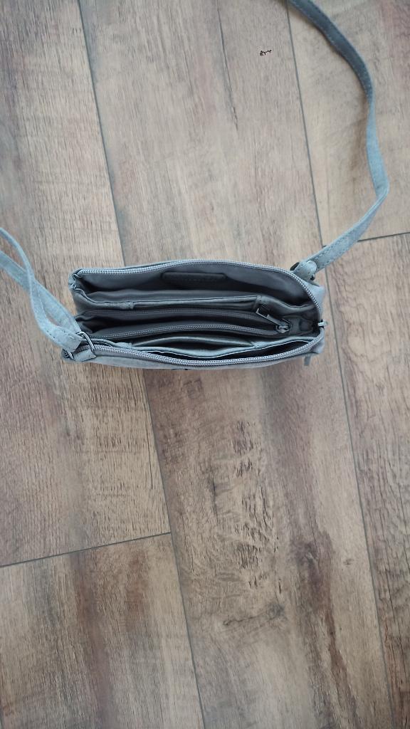 leuke grijze leren tas met veel vakken, Ophalen of Verzenden, Nieuw, Grijs, Schoudertasje