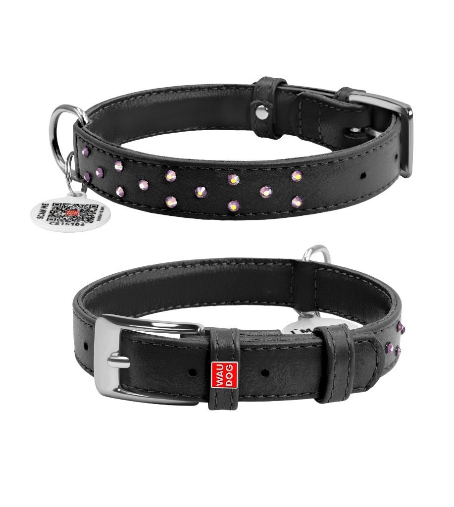 WAUDOG Glamour Halsband Leder Zwart M Nek 30-39 cm OP=OP!!!, Ophalen of Verzenden, Handgemaakt, Nieuw