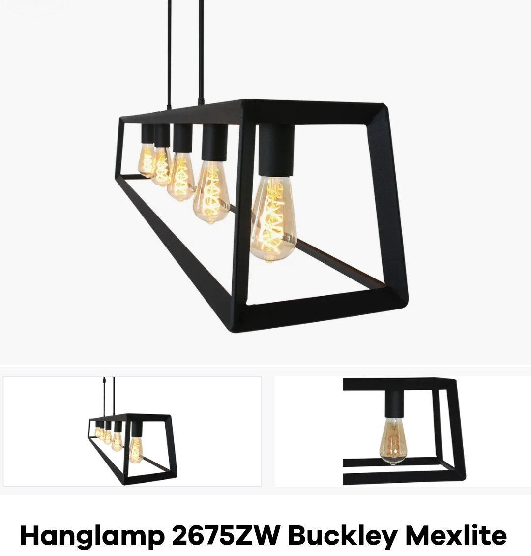 Mexlite Hanglamp 2675ZW Buckley - Nieuw in doos, Nieuw, Modern industrieel, Metaal, E27 (groot)