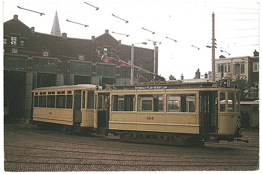 805306	Tram	Den Haag 1975 HTM Motorwagen 164 aanhangwagen, Ophalen of Verzenden, Gebruikt, Tram, Kaart of Prent