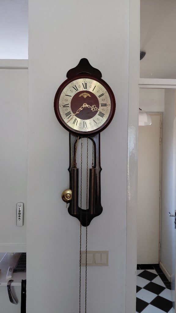 Vintage Orfac Wandklok, Huis en Inrichting, Woonaccessoires | Klokken, Ophalen, Bruin, Analoog, Handgemaakt