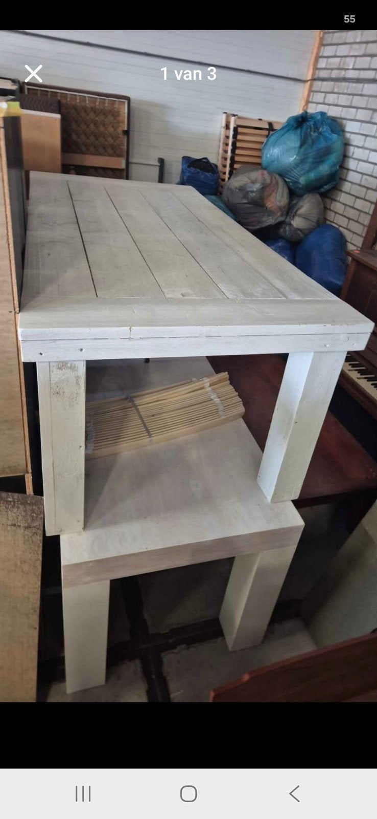 Robuuste houten tafel - Wit geverfd, Gebruikt, Robuust, Landelijk, Rechthoekig, Overige houtsoorten