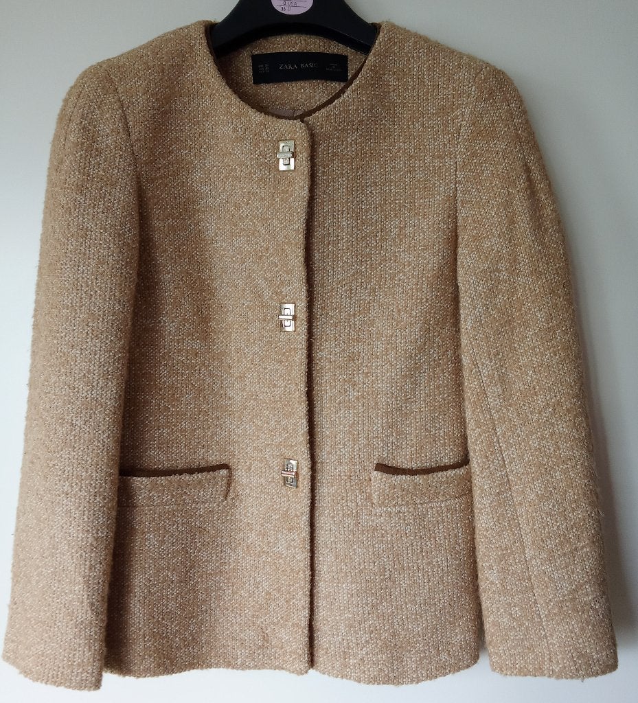 Zara 3 Button Textured Bouclé Jacket, Bruin, Zara, Ophalen of Verzenden, Zo goed als nieuw