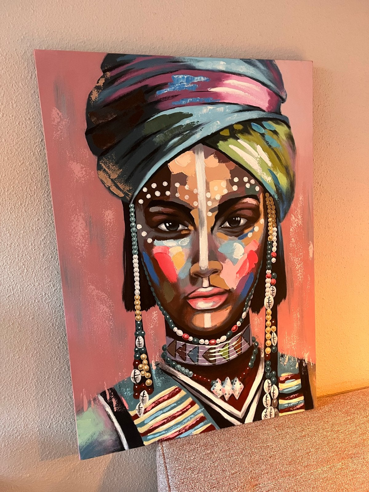 Prachtig schilderij op canvas - 70x100 cm, Ophalen of Verzenden, Textiel, Handgeschilderd, Portret