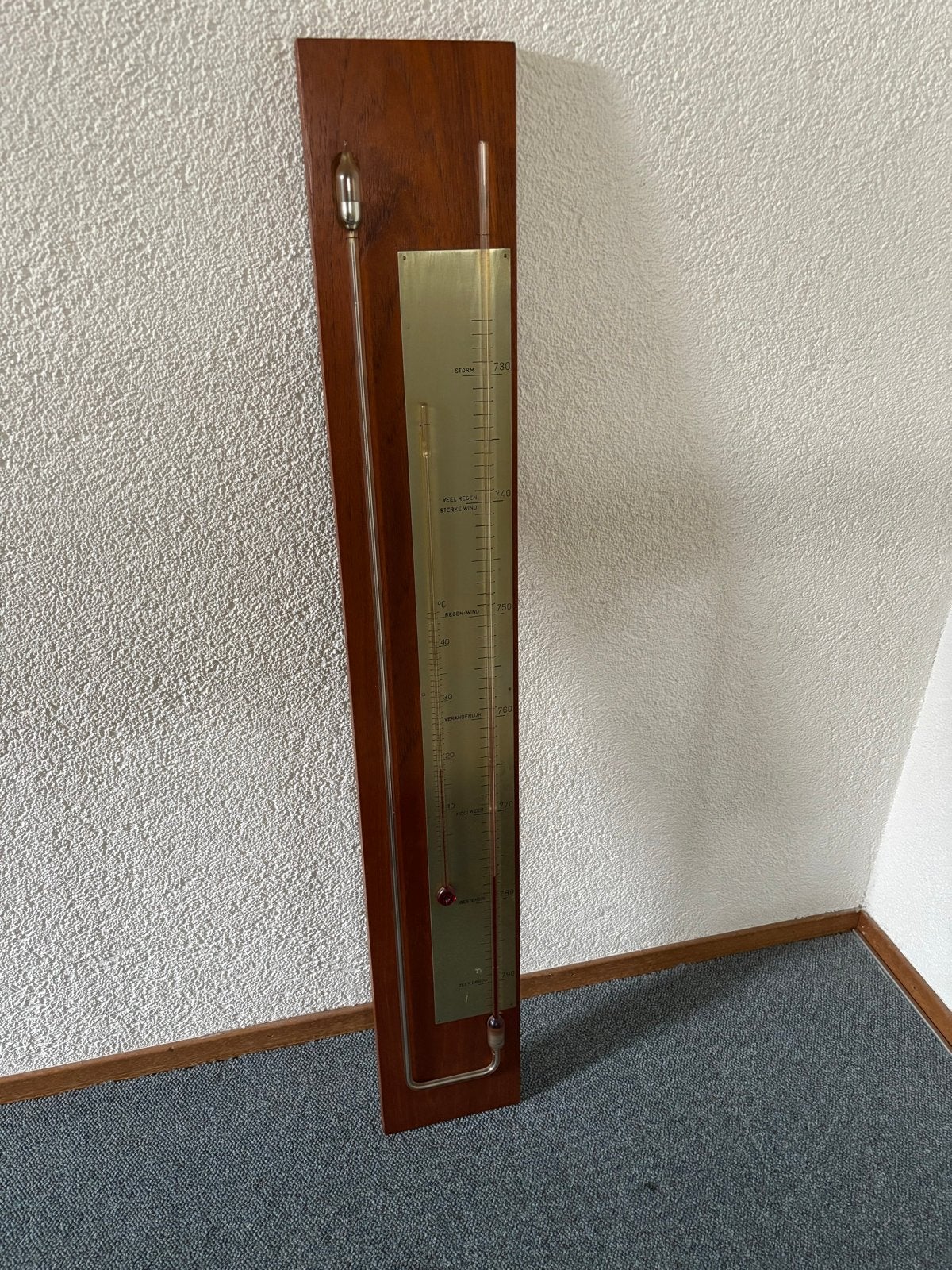 Vintage Barometer op Houten Plaat - Weerstation, Ophalen of Verzenden, Gebruikt, Barometer