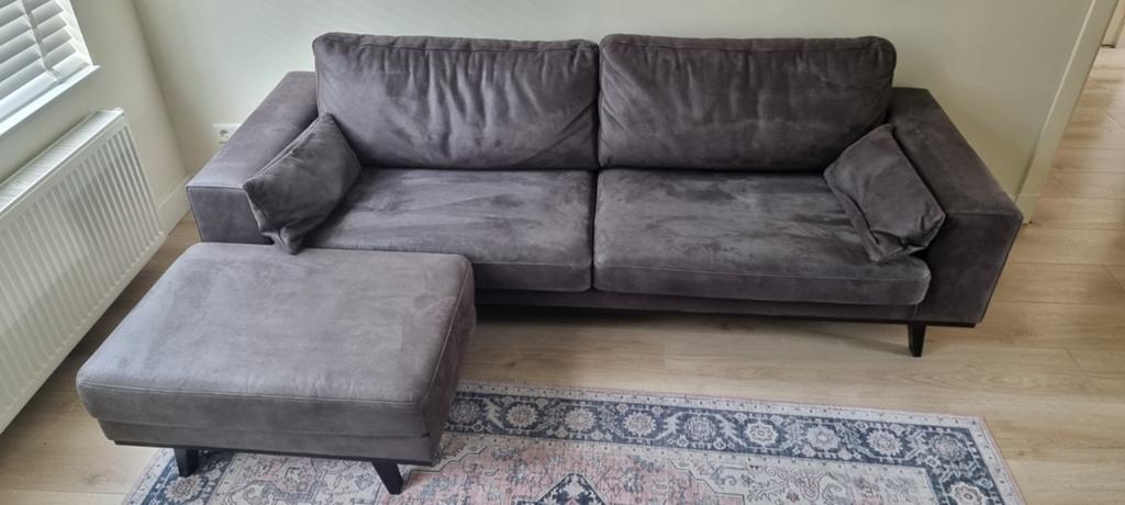 3-zitsbank eco-leder bank antraciet met hocker., Ophalen, Gebruikt, Driepersoons, 75 tot 100 cm