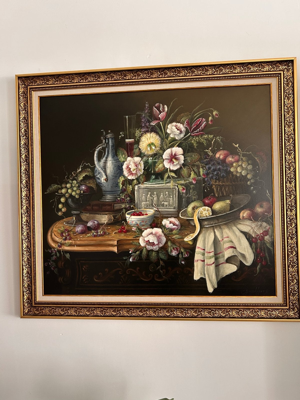Groot gesigneerd pronkstilleven Thomas Heesakkers, Antiek en Kunst, Kunst | Schilderijen | Klassiek, Ophalen, Paneel, Stilleven