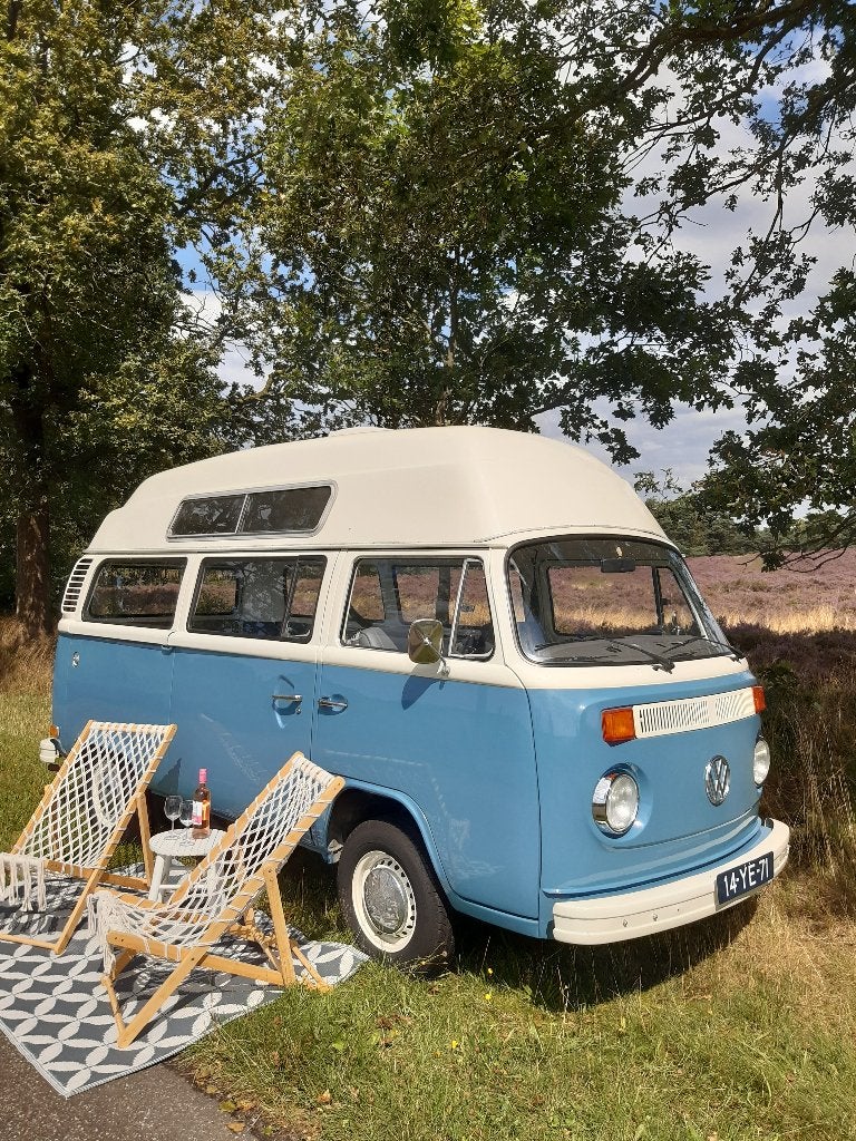 Volkswagen T2 Camper verhoogd / High Roof (1976), Buscamper of Camperbus, Tot en met 2, Treinzit, Handgeschakeld