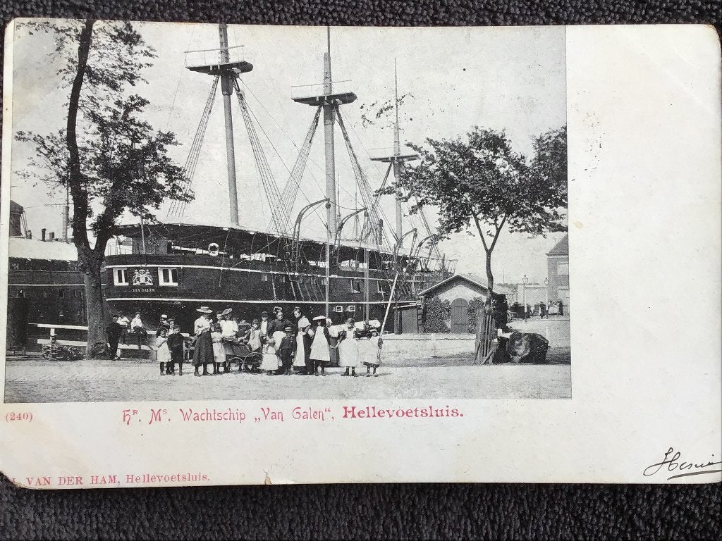 Oude Ansicht Hr.Ms. Wachtschip Van Galen Hellevoetsluis 1900, Ophalen of Verzenden, Voor 1920, Gelopen, Zuid-Holland