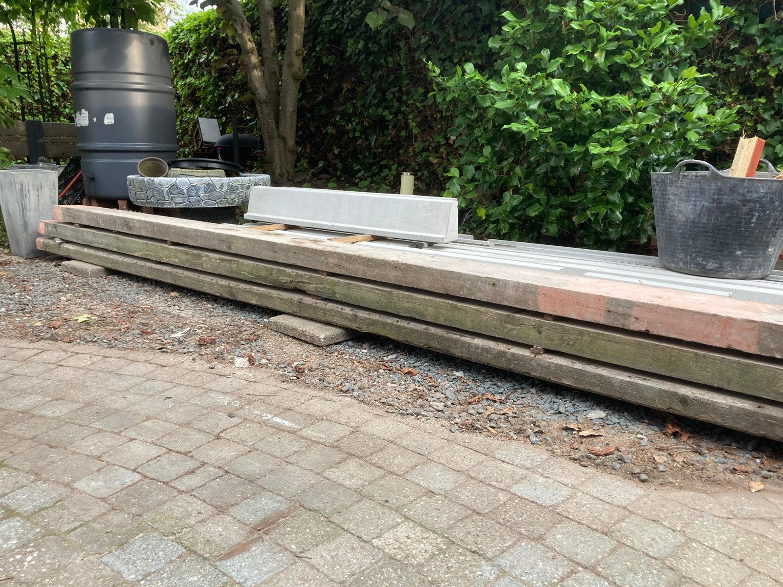 Houten balken ca 4 meter lang, Ophalen, Gebruikt, Balk, Vuren