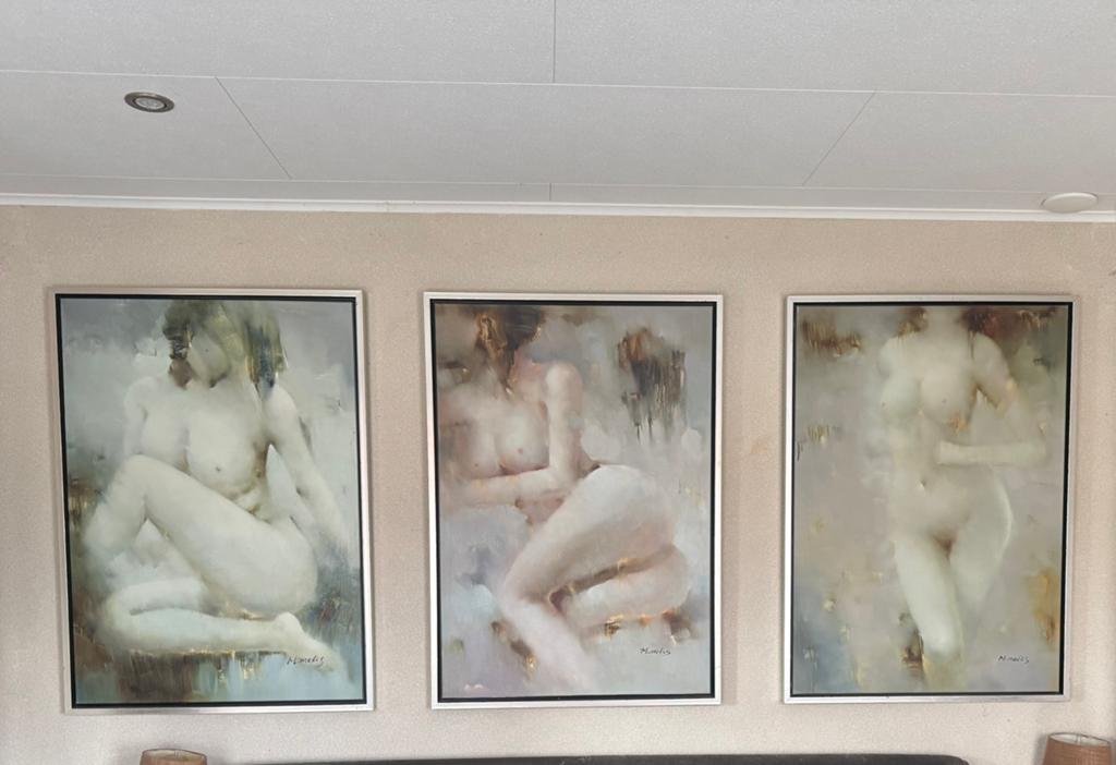 3-luik Olieverf schilderij, Huis en Inrichting, Woonaccessoires | Lijsten, Ophalen, Overige materialen, Zo goed als nieuw, 75 tot 100 cm