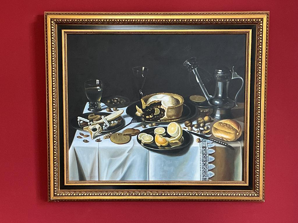 Groot Klassiek Stilleven (naar Pieter Claesz) in Baroklijst, Antiek en Kunst, Kunst | Schilderijen | Klassiek, Ophalen