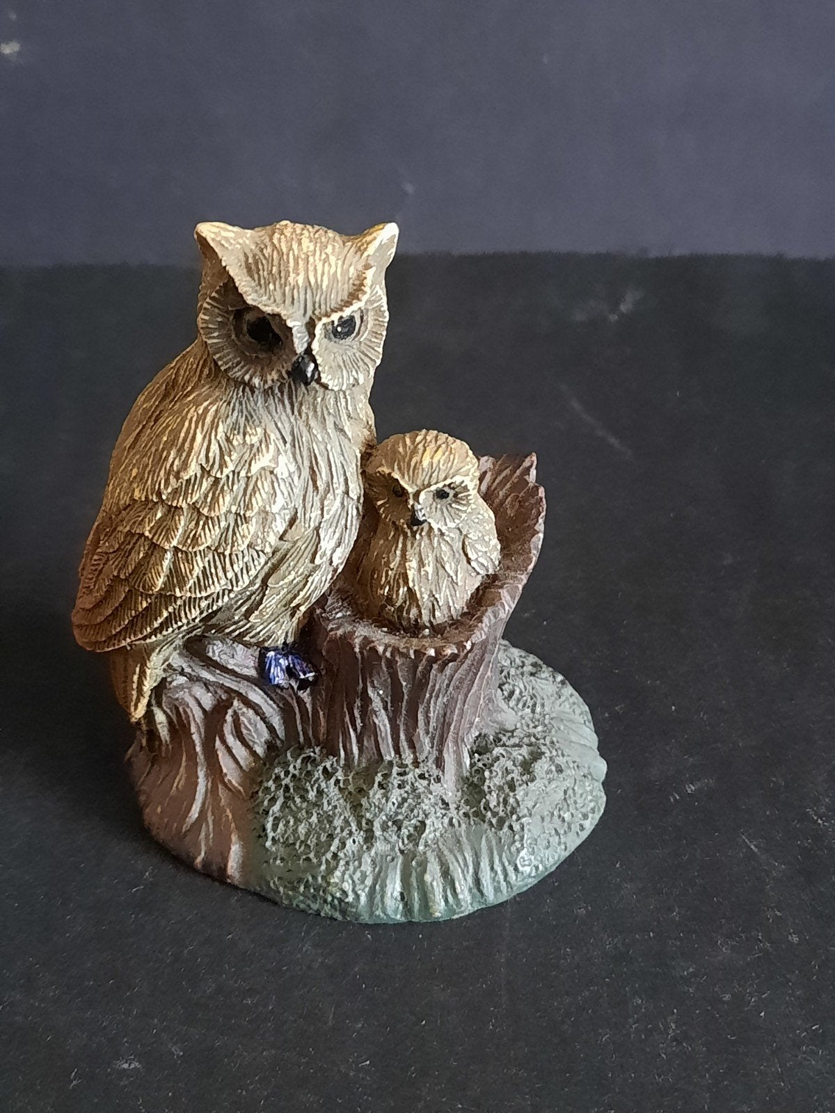 Enesco Uilenbeeldje 1990 - Grote en Kleine Uil op Stronk, Vintage, Gebruikt, Overige materialen, Onbekend