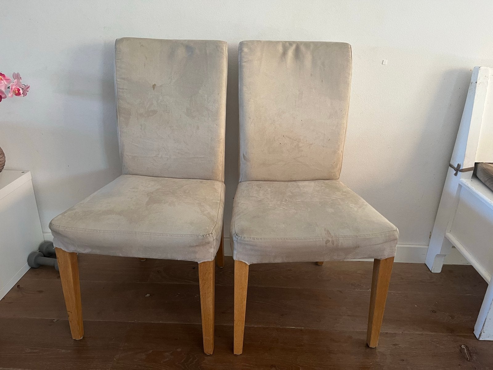 Twee eetkamerstoelen - Beige stof Ikea Bergmund, Ophalen, Gebruikt, Twee, Overige kleuren