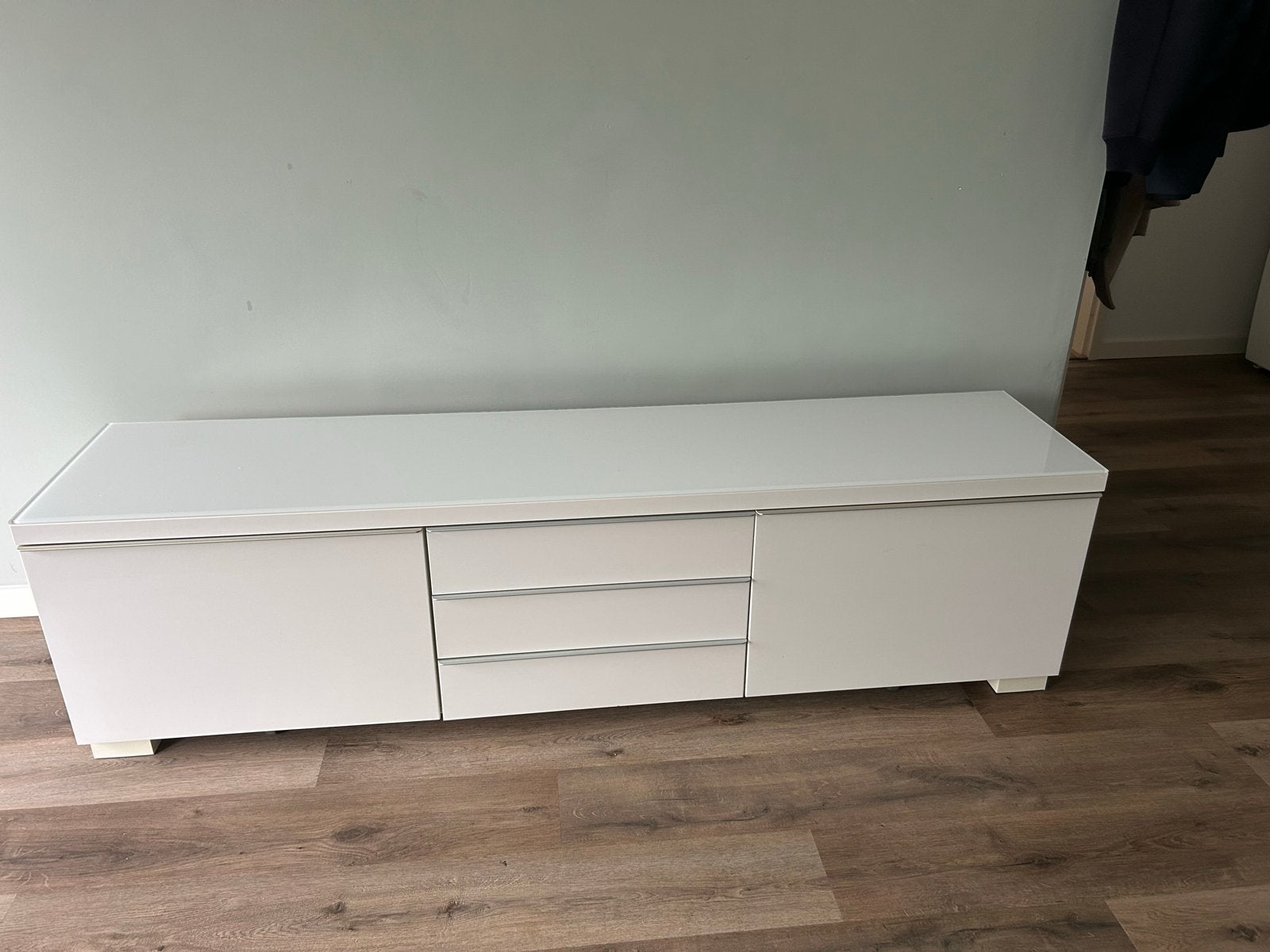 IKEA Hoogglans Wit Wandmeubel met Glasplaat - 180x40x50cm, Ophalen, Gebruikt, 150 tot 200 cm, Glas