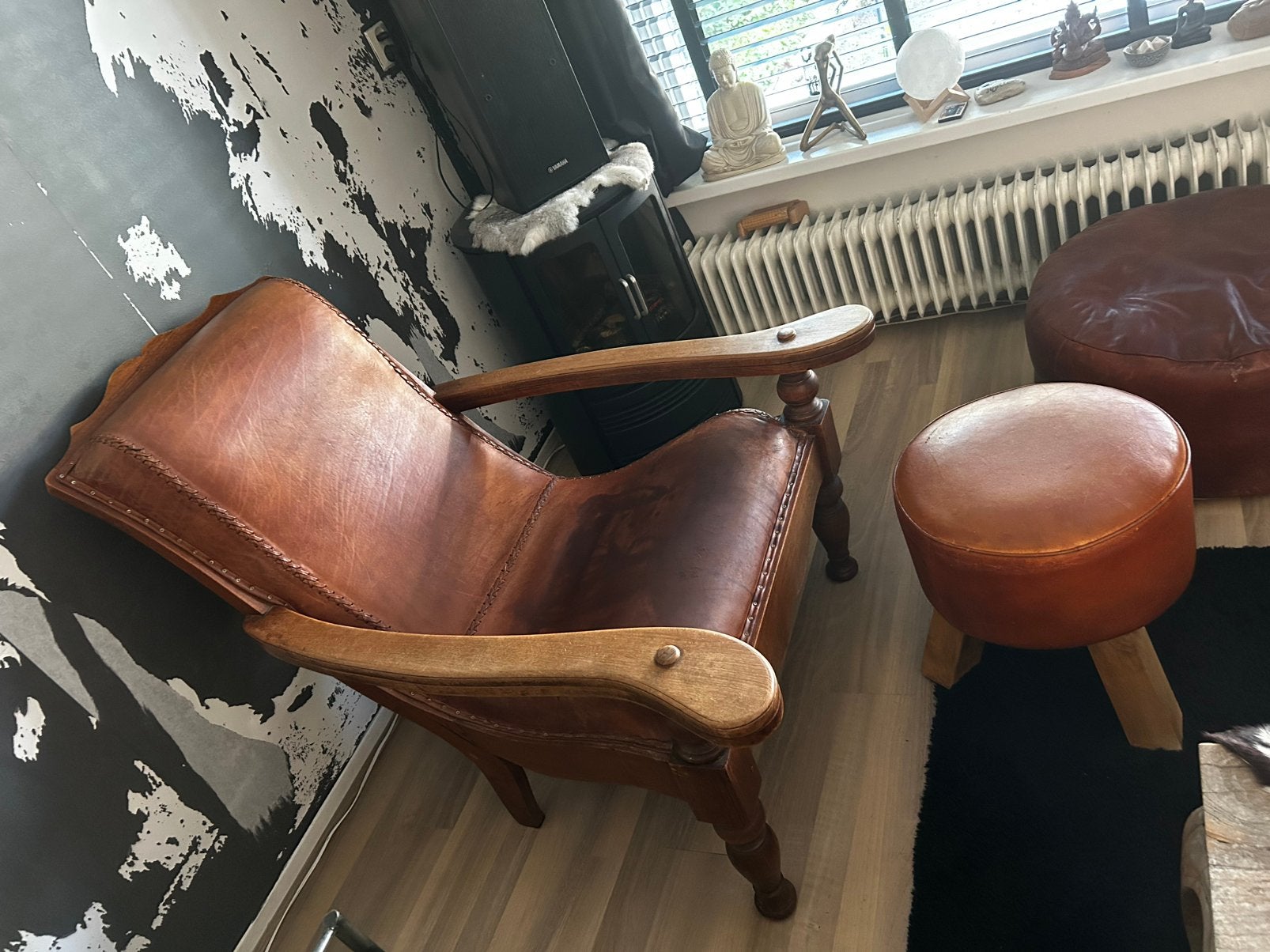 Vintage leren fauteuil, Ophalen, Gebruikt, Eenpersoons, Vintage