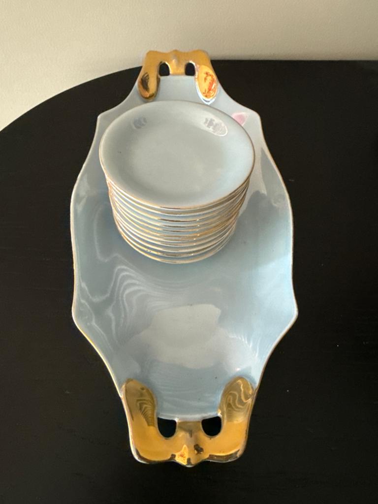 Victoria China Czechoslovakia schaal met 10 kleine bordjes, Ophalen of Verzenden