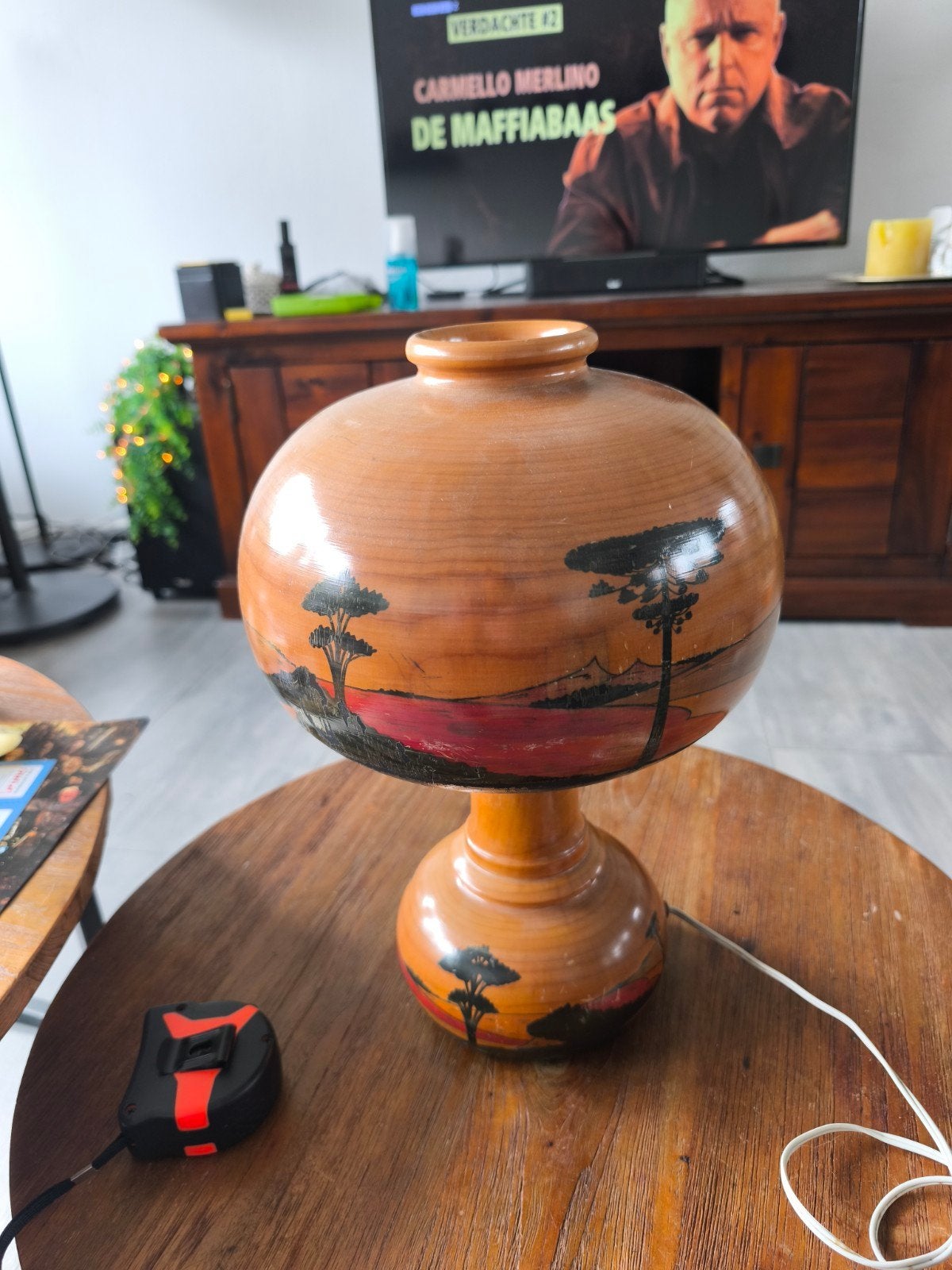 Unieke Braziliaanse Art Deco Houten Lamp  Amsterdamse School, Ophalen of Verzenden