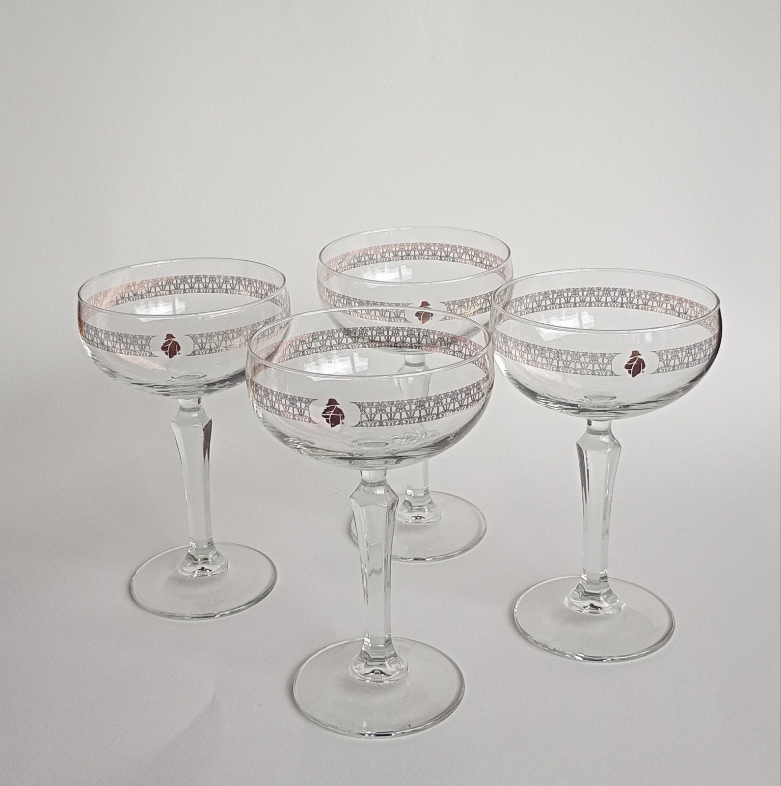 Set van 4, vintage Courvoisier champagne glazen, Ophalen of Verzenden