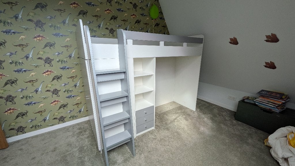 Stoere hoogslaper met praktische kastruimte, Ophalen, Gebruikt, Eenpersoons, Minder dan 160 cm