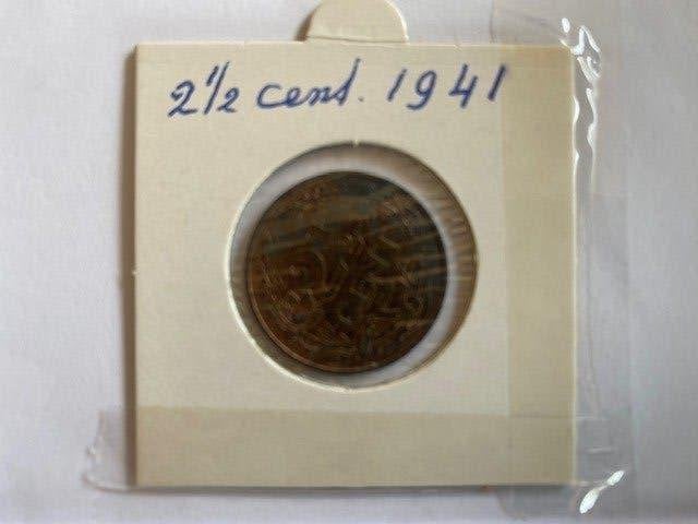 2,5 cent uit 1941 en 1 cent uit 1928, Ophalen of Verzenden, Koningin Wilhelmina, 1 cent