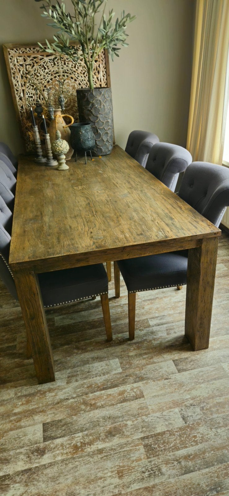 Degelijke zware eettafel in landelijke stijl, Huis en Inrichting, Ophalen, Eikenhout, 200 cm of meer, 50 tot 100 cm