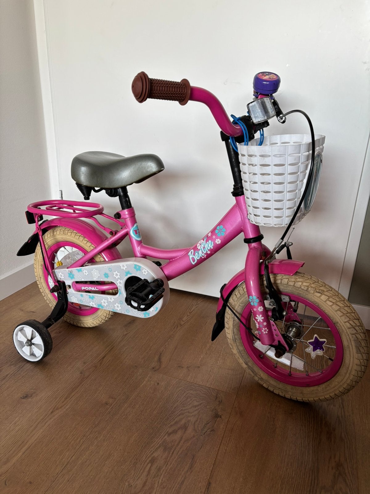 12.Inch Popal Kinderfiets met Zijwieltjes En Frozen mandje, Fietsen en Brommers, Ophalen of Verzenden, Zo goed als nieuw, Minder dan 16 inch