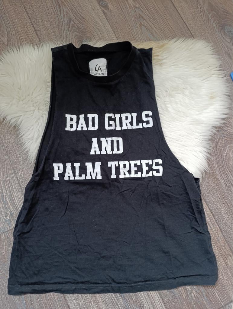 LA Sisters mouwloze top "Bad Girls And Palm Trees" - Maat XS, LA Sisters, Zwart, Ophalen of Verzenden, Zonder mouw