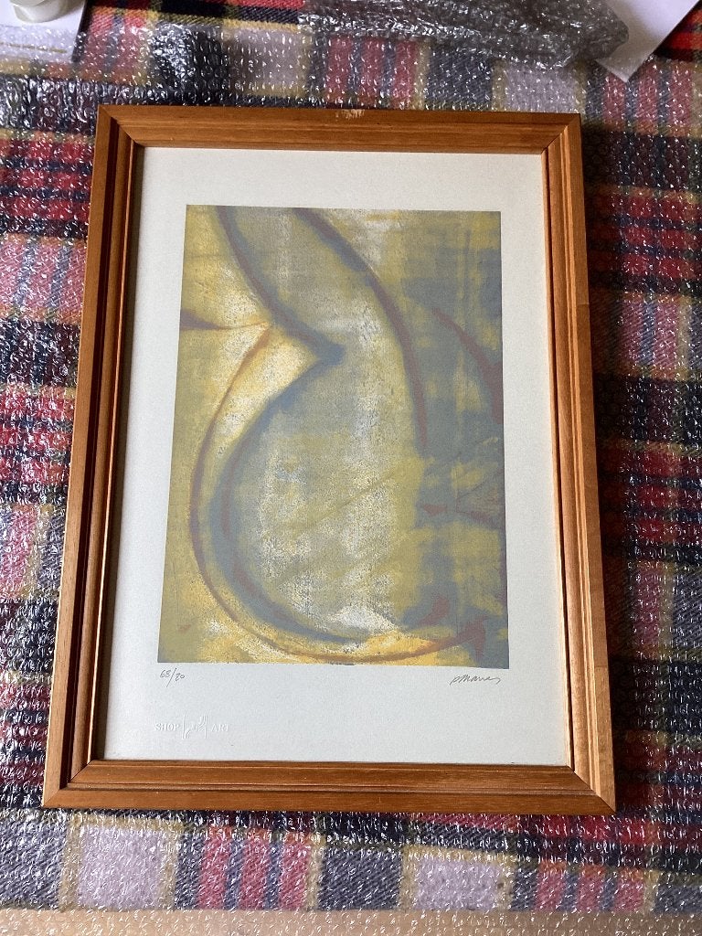 Gesigneerde abstracte schildering 68/80 – ingelijst, Huis en Inrichting, Ophalen of Verzenden, Gebruikt, 50 tot 75 cm, Schilderij