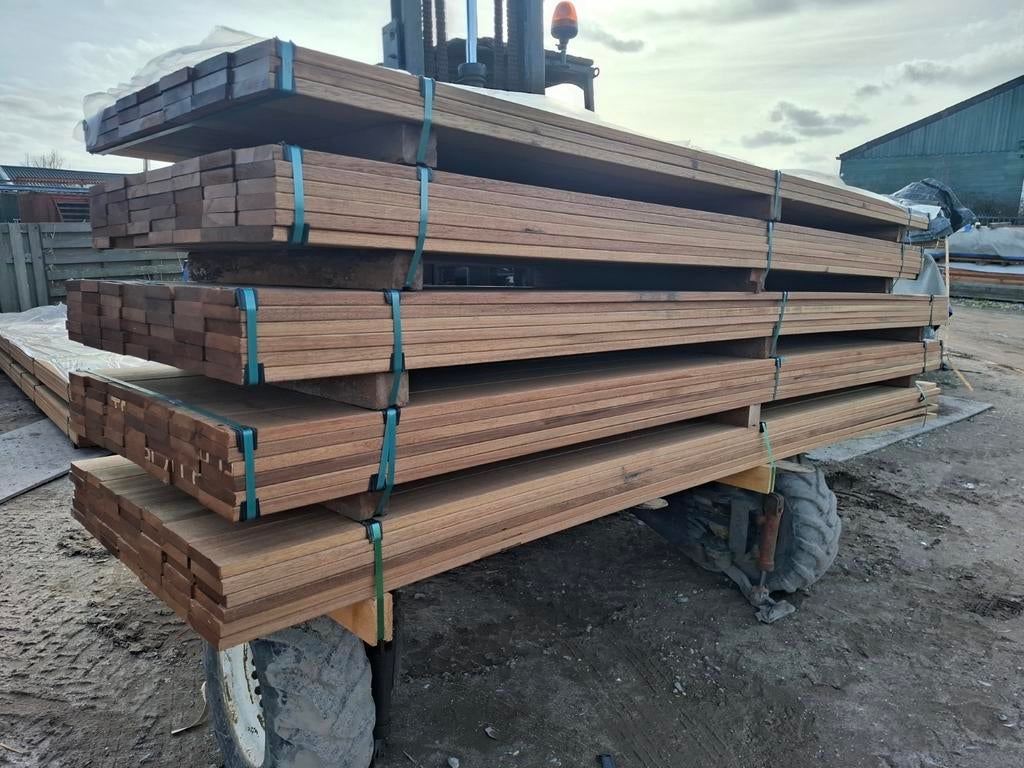 Hardhout vlonderplanken 335 cm bezorgen mogelijk, Ophalen, Planken, Nieuw, Hardhout