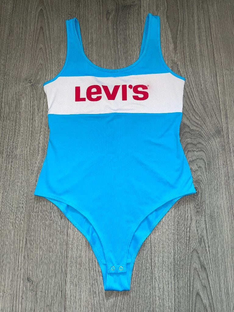 levi’s dames blauw logo bodysuit top mt S, Blauw, Ophalen of Verzenden, Zo goed als nieuw, Levi's
