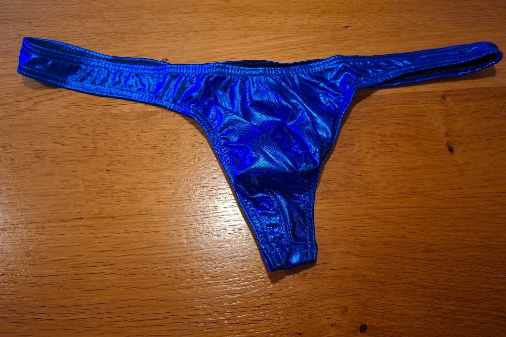 Blauwe glimmende string voor heren maat L, Verzenden, Blauw, Onbekend, Overige typen