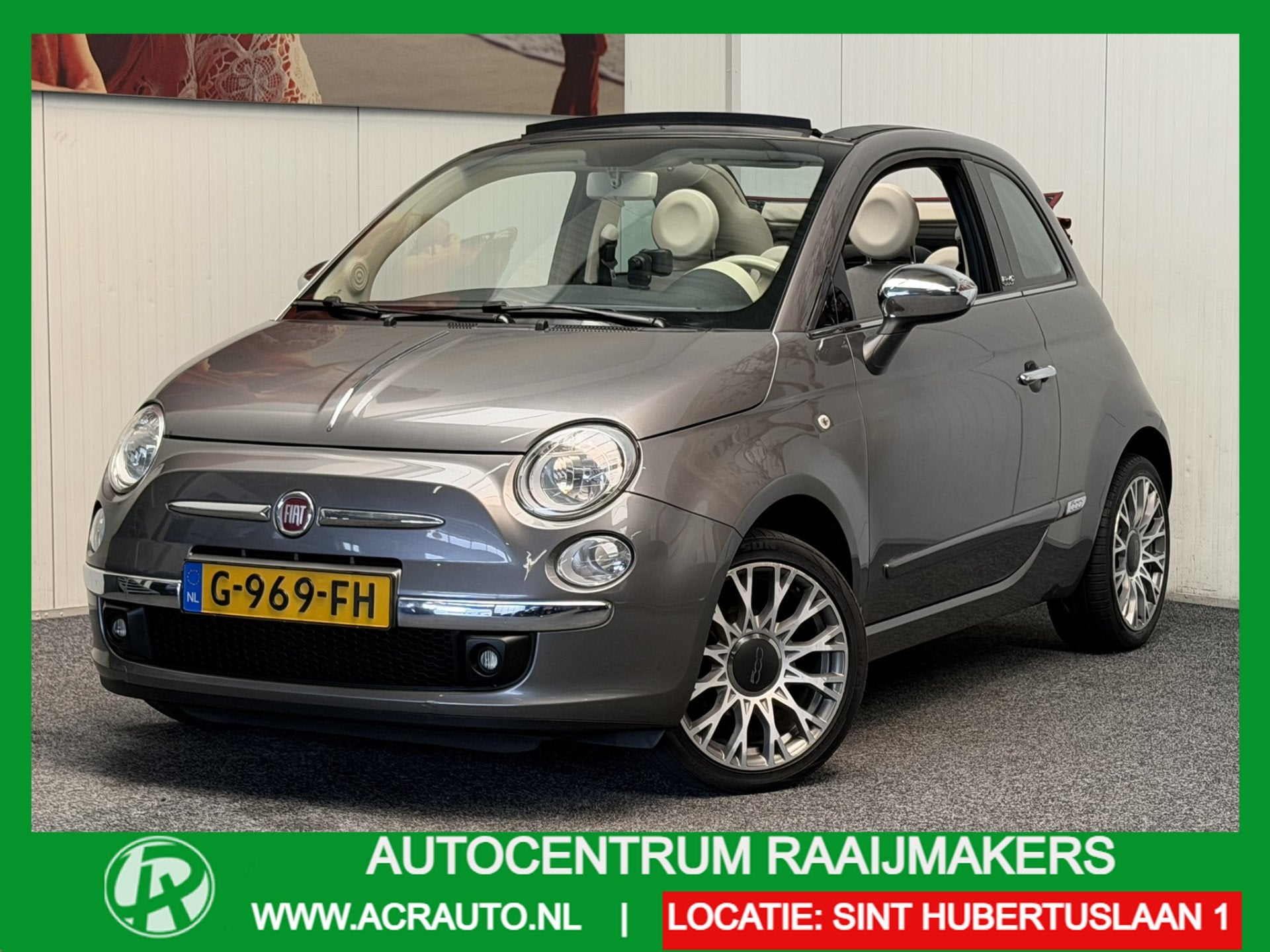 Fiat 500C 1.2 LOUNGE AIRCO HALF LEDER AIRCO STUUR BEDIENING, Auto's, Fiat, Voorwielaandrijving, Euro 5, Gebruikt, Cabriolet