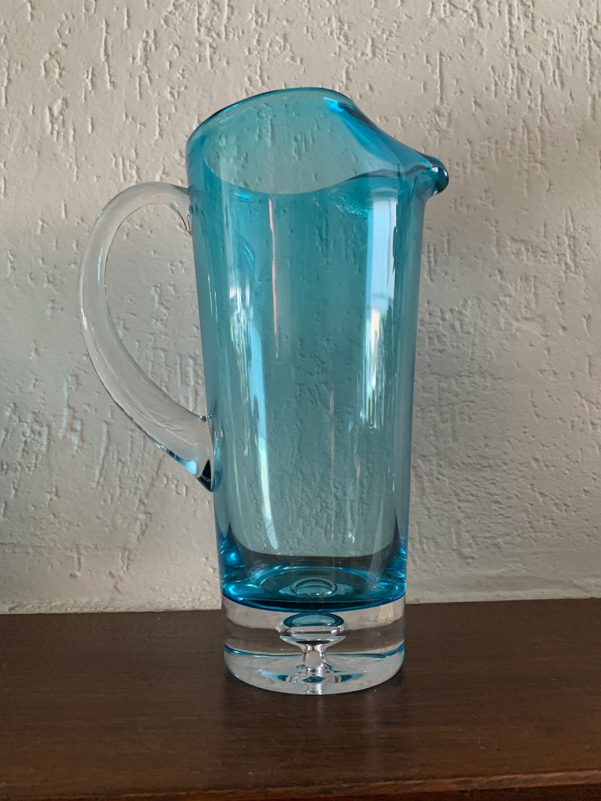Vintage blauw glazen waterkaraf, Blauw, Ophalen of Verzenden, Minder dan 50 cm, Glas
