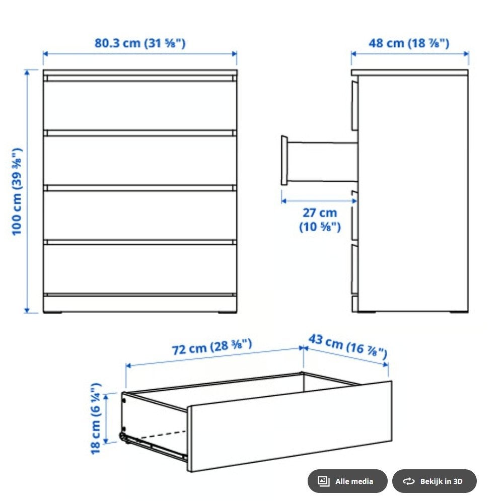 Ikea Malm ladekast 4 lades, wit, 80x100 <NIEUW in doos>, Huis en Inrichting, Ophalen, 100 tot 150 cm, Nieuw, 50 tot 100 cm