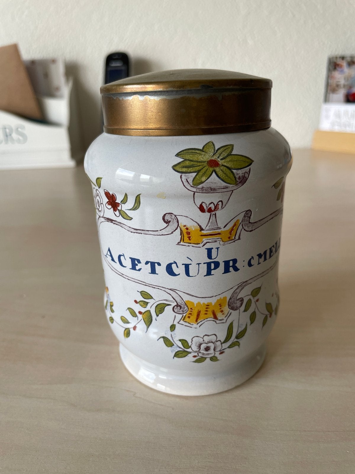 Antieke Apothekerspot "ACET. CUPR. CUM. MEL." - Clin Midy, Verzenden
