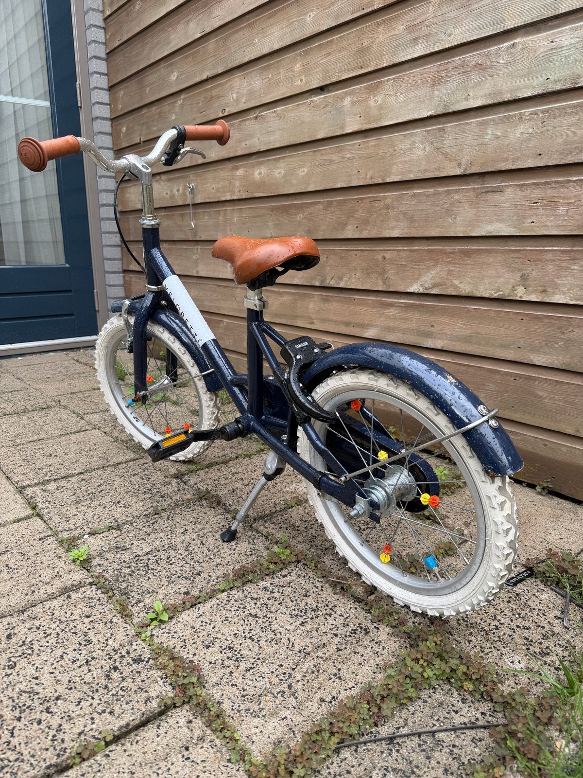 Stoere Veloretti Kinderfiets - Donkerblauw met Witte Banden, Ophalen of Verzenden, Zo goed als nieuw, Terugtraprem, 16 tot 20 inch