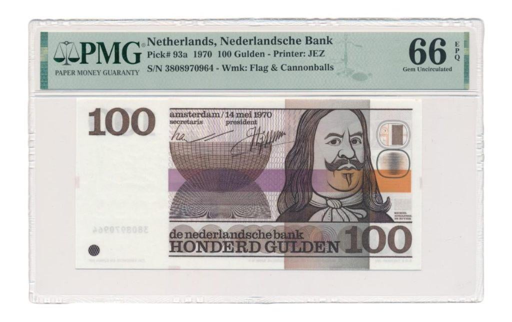 Nederland 100 Gulden 1970 Michiel de Ruyter PMG 66 EPQ, Postzegels en Munten, Ophalen of Verzenden, 100 gulden, Los biljet
