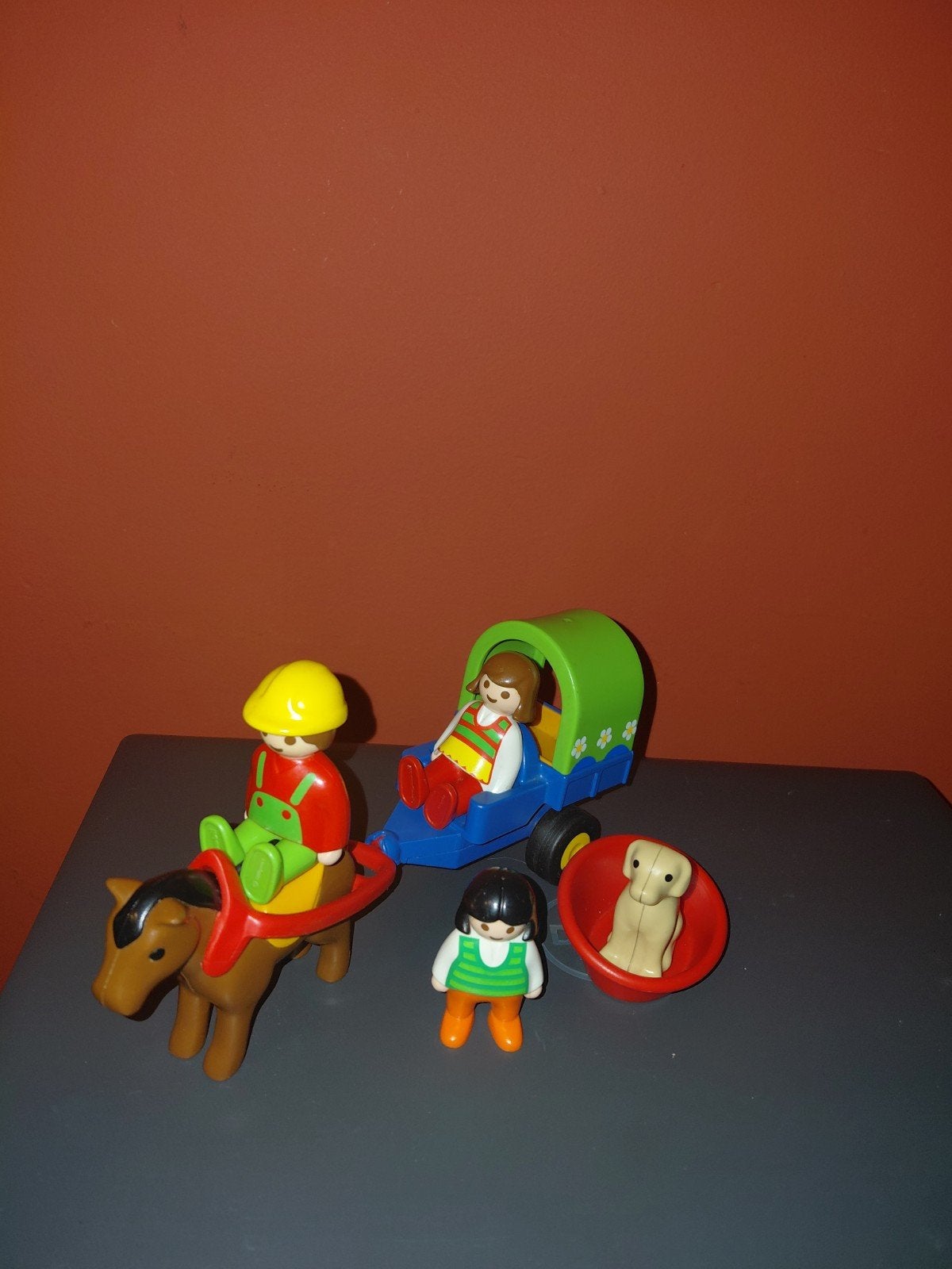 Playmobil 1.2.3 paard en wagen met huifkar en hond, Ophalen of Verzenden, Gebruikt, 1.2.3, Losse onderdelen