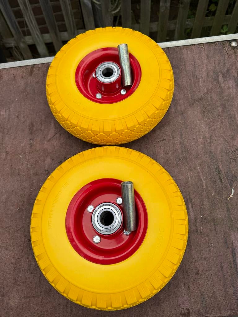 Set van 2 gele kruiwagenwielen 3.00-4, Ophalen, Nieuw