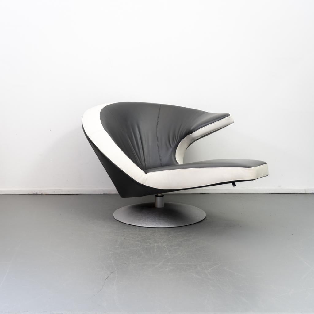1x Leolux Parabolica Fauteuil Rechts Grijs/Wit Leer - Alu, Niet ingevuld, 125 tot 150 cm, Niet ingevuld, Ophalen of Verzenden