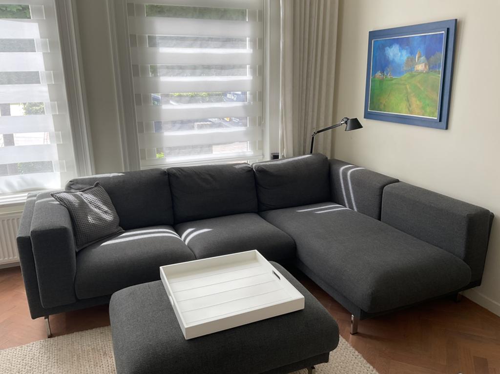 IKEA Nockeby hoekbank, met poef, antracietgrijs, Ophalen, Zo goed als nieuw, Vierpersoons of meer, Stof