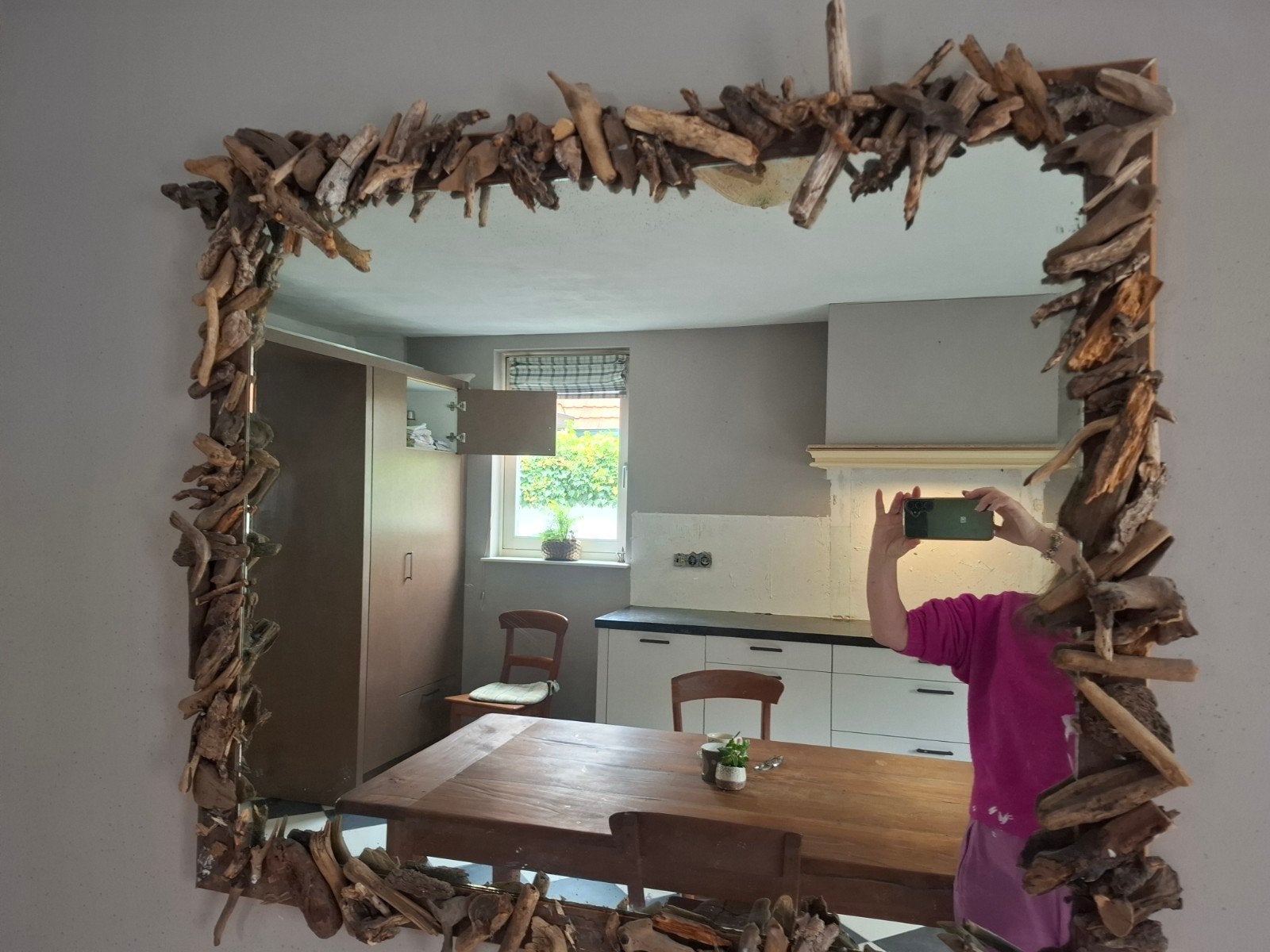 Unieke spiegel met drijfhout lijst - Handgemaakt, Huis en Inrichting, Gebruikt, Ophalen of Verzenden, 100 tot 125 cm, Minder dan 100 cm
