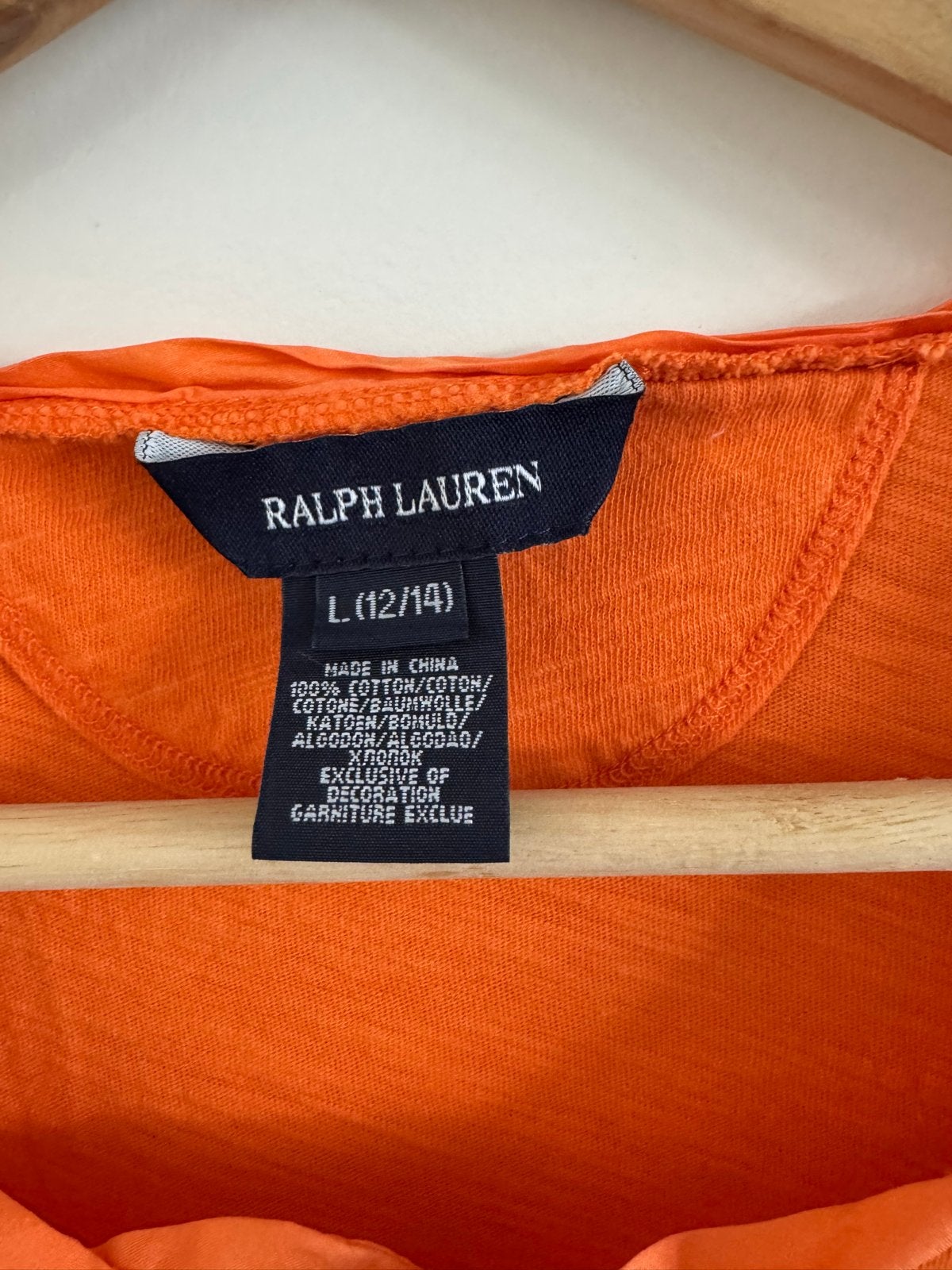 Ralph Lauren Oranje T-shirt maat L 12/14 jaar, Ophalen of Verzenden, Gebruikt, Meisje