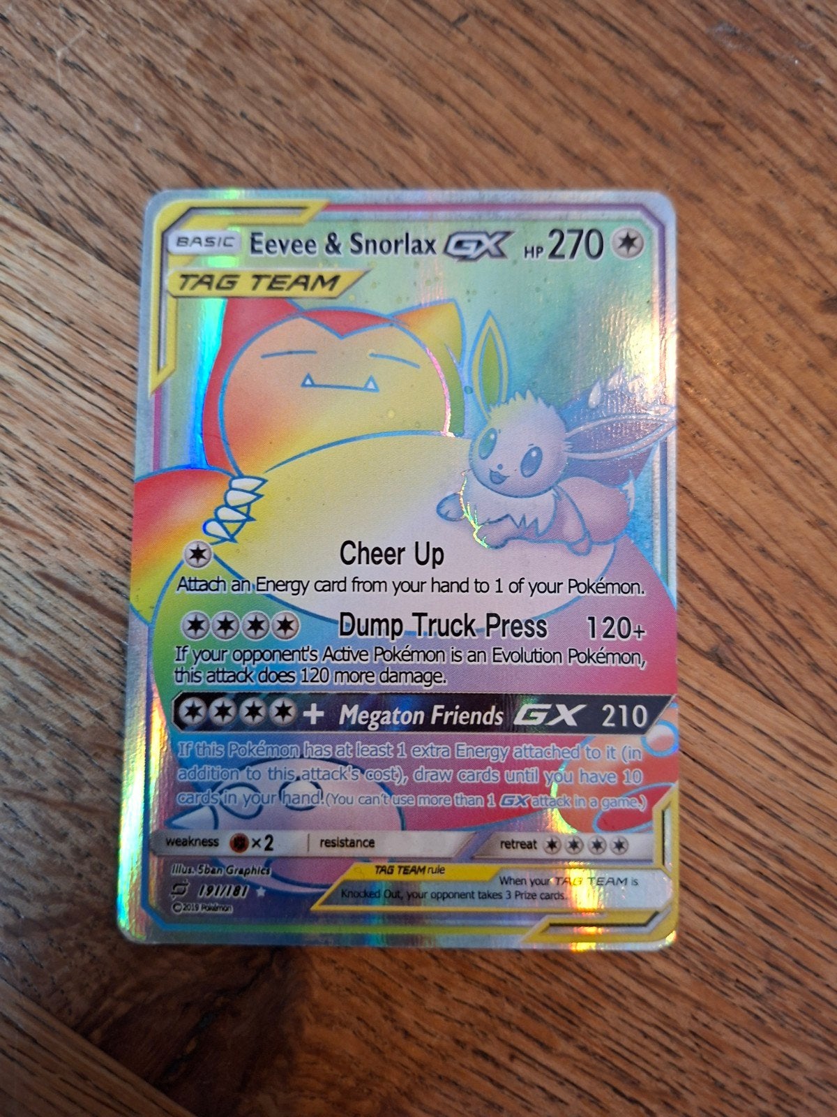 Pokemon kaart Eevee & Snorlax GX TAG TEAM Full Art, Hobby en Vrije tijd, Ophalen of Verzenden, Zo goed als nieuw, Losse kaart