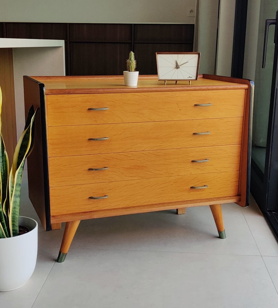 Prachtige vintage ladekast (4 lades), Ophalen, 50 tot 100 cm, Zo goed als nieuw, 3 of 4 laden