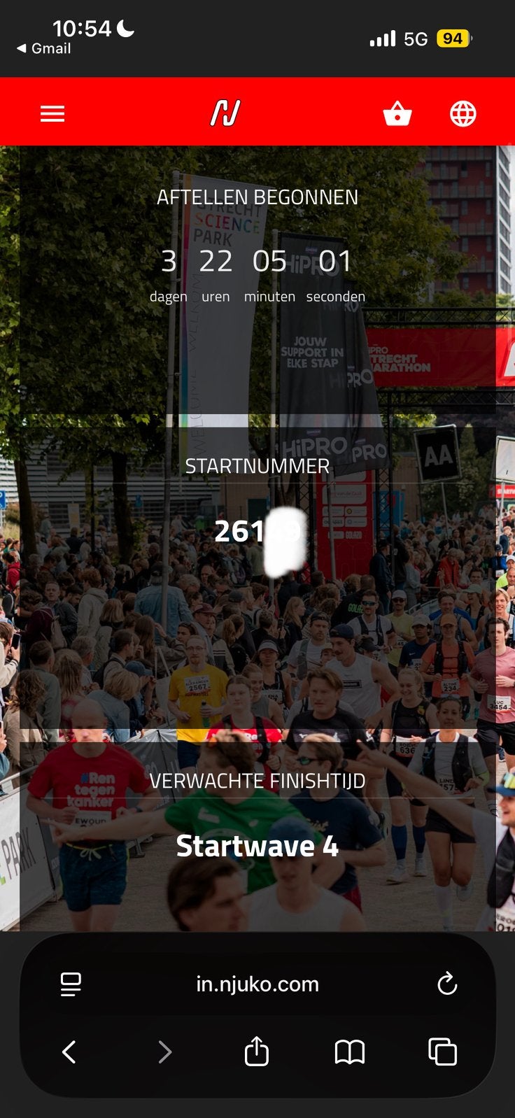 Startbewijs halve marathon Utrecht 31 mei, Eén persoon