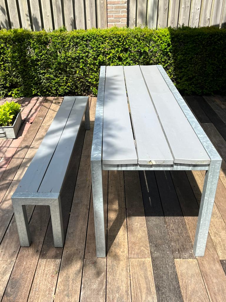 Tuintafel met bijpassende bank, Ophalen, Gebruikt, Rechthoekig, Hout